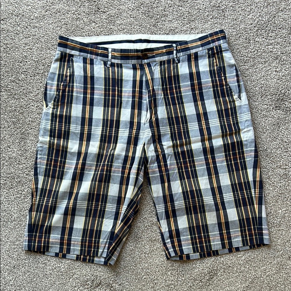 Polo by Ralph Lauren Flat Front Blue and Tan Plaid Shorts